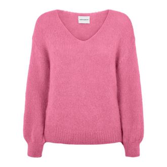 Americandreams Milana LS Alpaca Pullover - Dames - V-hals truien - Roze - XL - Wol - Truien & Vesten