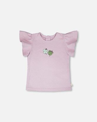Deux par Deux Jersey Flutter Sleeves Clover Print T-Shirt in Lavender at Nordstrom, Size 24M