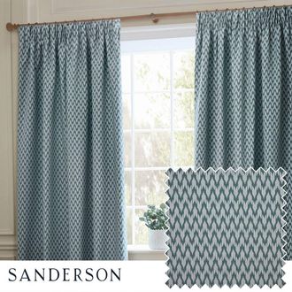 Sanderson Hutton Jacquard Room Darkening Pencil Pleat Curtains in Blue | Size: 229 cm width x 183 cm drop