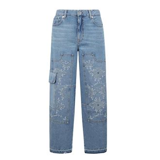Ganni Denim Carpenter Jeans with Embroidered Details - female - Ganni - Straight Fit Jeans - Blue - W28 - Jeans