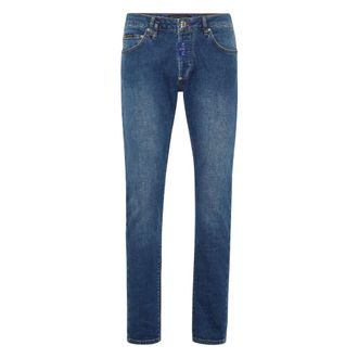 Philipp Plein Slim Fit Jeans, male, Blue, W32, Denim Super Straight Cut Trousers Hexagon