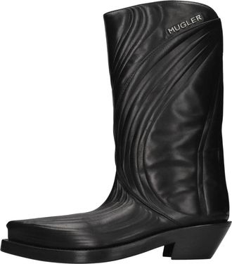 MUGLER Leather Texan Boot - Dames - Cowboylaarzen - Zwart - 37 EU - Leer - Schoenen