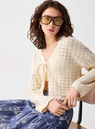 Twik Womens Openwork tie-up Cardigan Sweater