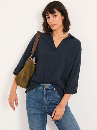 Fat Face FatFace Paige Navy Jersey V-neck Shirt