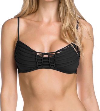 BECCA by Rebecca Virtue No Strings Attached Macrame Bralette Bikini Top In Black
