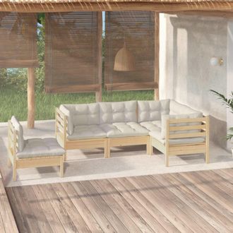 vidaXL Muebles De Jard&iacute;n 5 Piezas Cojines Madera De Pino Crema Vidaxl