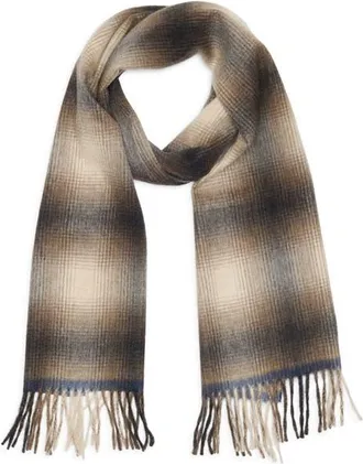 Nordstrom Plaid Cashmere Scarf in Beige- Navy at Nordstrom