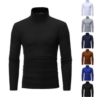 Generic Mens Black Turtleneck Jumper Long Sleeve Tops High Neck T-Shirt Ribbed Knit Slim Fit Jumpers Roll Neck Lightweight Sweater Mens Autumn Winter Solid Co