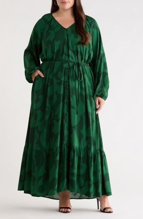 Sugarlips Benti Abstract Print Long Sleeve Dress in Emerald at Nordstrom, Size 3X