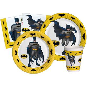 Ciao Italy Kit Party Tavola Batman per 24 persone (112 pezzi: 24 piatti &Oslash;23cm, 24 piatti &Oslash;18cm, 24 bicchieri 200ml, 40 tovaglioli 33x33cm) in carta compostabile
