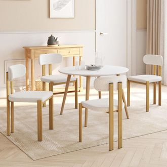 IDMarket Juego De 4 Sillas De Comedor Esma De Metal Efecto Madera Y Tela Bouclette