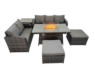 Fimous Garden Outdoor Rattan Furniture Set with 2 Big Footstools Side Table in Dark Grey