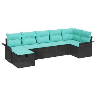 vidaXL Conjunto De Sof&aacute; De Jard&iacute;n Con Coj&iacute;n 7 Pcs Negro Y Turquesa Vidaxl