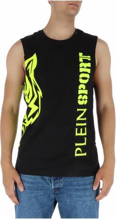 Plein Sport Zwart Print Mouwloos Ronde Hals Ondershirt - Heren - Sportshirts - Zwart - S - Katoen - Fitness