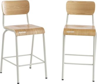 Pantone Lote de 2 sillas de bar beige arena chapa fresno y patas metal