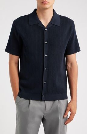Theory Knit Organic Cotton Button-Up Camp Shirt in Baltic - Xhx at Nordstrom, Size Xx-Large