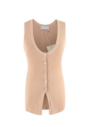 Aya Muse Beige Ribbed Tank Top Size M