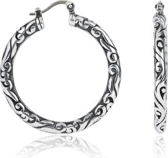 MAX + STONE 925 Sterling Silver Floral Filigree Chunky Hoop Earrings