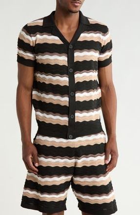 T.R. Premium Textured Stripe Sweater Polo in Black at Nordstrom Rack, Size Xxx-Large