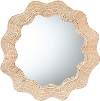 Baxton Studio Hasana Coastal Scalloped Rattan Round Accent Wall Mirror