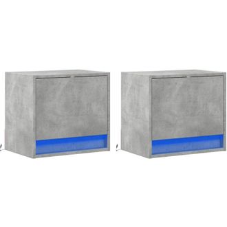 vidaXL Vidaxl - Mesitas De Noche De Pared Con Luces Led 2 Uds Gris Hormig&oacute;n
