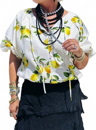 Adrienne Citrus Zest Short Sleeve Top In Yellow