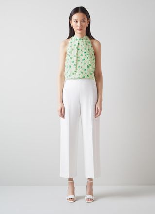 L.k. Bennett Womens Frink Woven Tops, Green/Cream - Size 12 UK