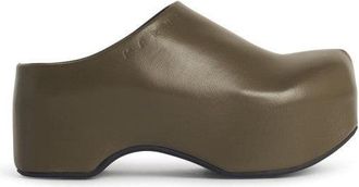 Marni Chunky Green Leather Deepsage Clog Sabots