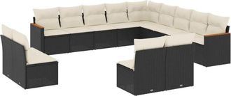 vidaXL Set De Sof&aacute;s De Jard&iacute;n Y Cojines 13 Pzas Rat&aacute;n Sint&eacute;tico Negro Vidaxl