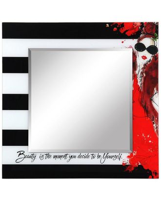 Empire Art Direct Fashion Square Beveled Wall Mirror On Free Floating Printed Tempered Art Glass