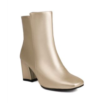 Generic Womens Chunky Heel Office Style Ankle Boots Square Toe Casual Short Booties,Gold,7.5 UK