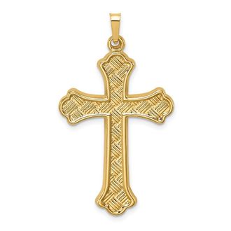 Diamond2Deal 14k Yellow Gold Hollow Polished Woven Fleur de Lis Cross Pendant