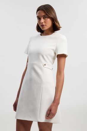 Karen Millen Womens Compact Stretch Essential Waist Tab Detail Tailored Mini Dress - Cream - Size 12 UK
