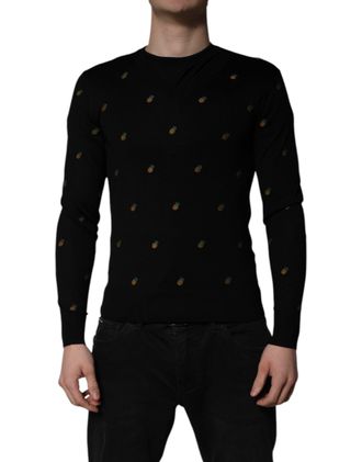 Dolce & Gabbana Mens Pineapple-Embroidered Silk Sweater Black