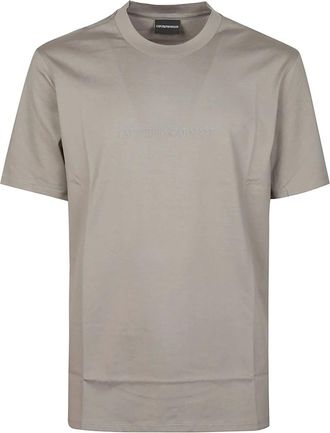 Emporio Armani Tops, Heren, Bruin, M, Katoen, Logo Print T-Shirt