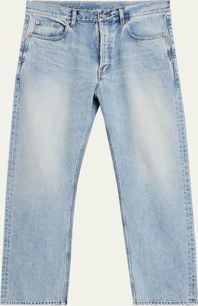 Saint Laurent Mens Aged Denim Straight-Leg Jeans