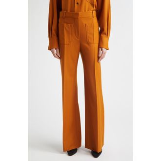Victoria Beckham Alina High Waist Stretch Flare Leg Pants in Bronze at Nordstrom, Size 2 Us