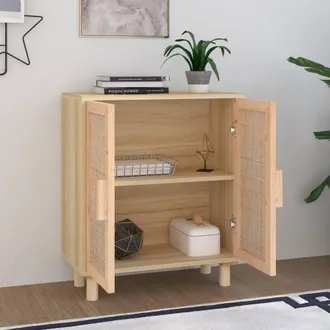 Berkfield Home Sideboard Brown 60x30x70 cm Solid Wood Pine & Natural Rattan | Size: 60 x 30 x 70 cm