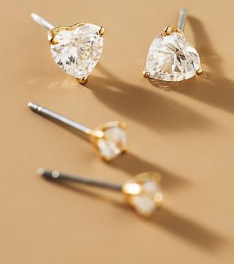 Nadri Heart Crystal Stud Earrings, Set of 2