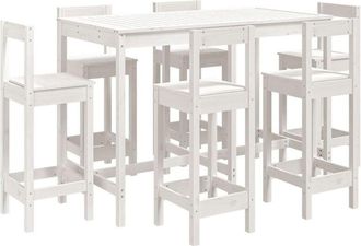 vidaXL Set De Mesa Y Taburetes Altos Jard&iacute;n 7 Pzas Madera Pino Blanco Vidaxl