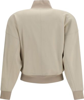 Gucci Womens Zip Bomber Jacket Silk Poplin Ecru Cotton