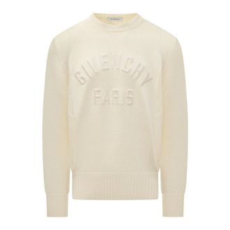 Givenchy Round-neck Knitwear, male, Beige, Size: L Sweater in cotton knit with Paris embroidery