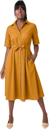 Jessica London Stretch Poplin Shirtdress in Rich Gold at Nordstrom, Size 14