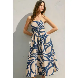 Dress Forum Tide Tube Top Midi Dress In Beige Blue Leaf