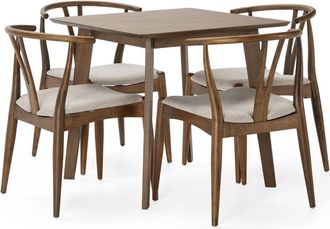 HOMN Juego de mesa 80x80 cm y 4 sillas de comedor color nogal