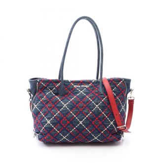 Miu Miu Multi-Color Navy Red Color Denim Handbag Tote Bag (Pre-Owned)