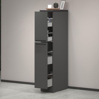 Dmora Despensa De Cocina Quintino, Mueble Multiusos, Mueble De Almacenamiento Con 2 Cajones, 100% Made In Italy, 30x60h165 Cm, Antracita Y Pizarra, Con Emba
