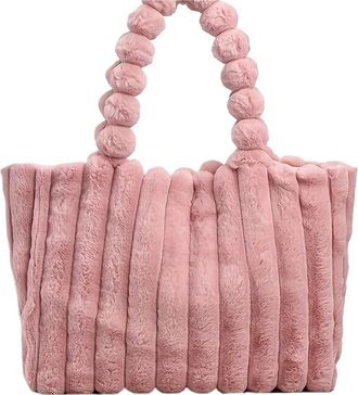 Generic Womens Plush Bags Large Capacity Plush Tote Bag, Stiped Faux Fur Shoulder, Womens Soft Fluffy Handbag(Hot Pink)
