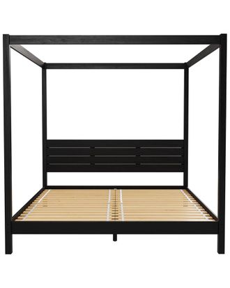 Walker Edison Minimalist Boho King Canopy Bed With Simple Headboard