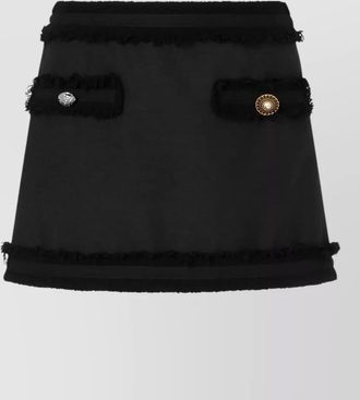 Moschino stretch boucl&eacute; skirt fringe trim buttons pockets